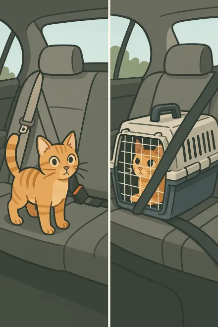 Katze in einer Transportbox im Auto