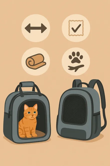 Halterin wählt eine Transporttasche für ihre Katze