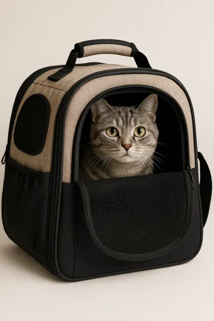Katze geht gelassen in eine Transporttasche