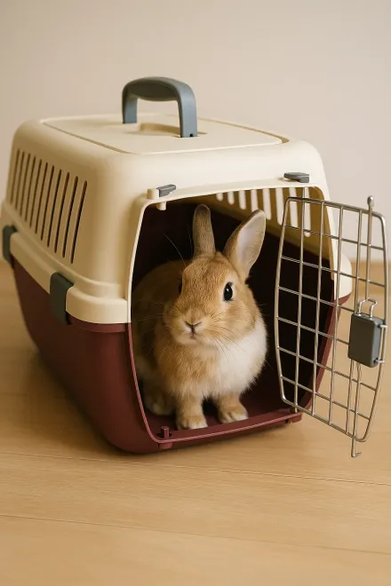 Kaninchen in einer bequemen Transportbox