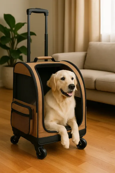 Reinigung einer Transportbox mit Rollen für Hunde