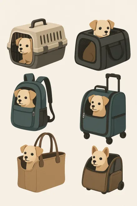 Verschiedene Arten von Transportboxen für kleine Hunde