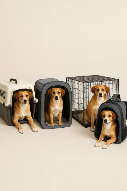 Verschiedene Arten von Transportboxen für mittelgroße Hunde