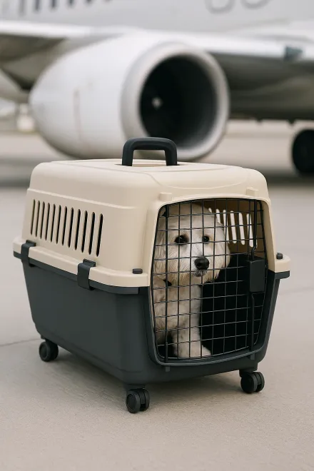 Fürs Flugzeug zugelassene Hundetransportbox