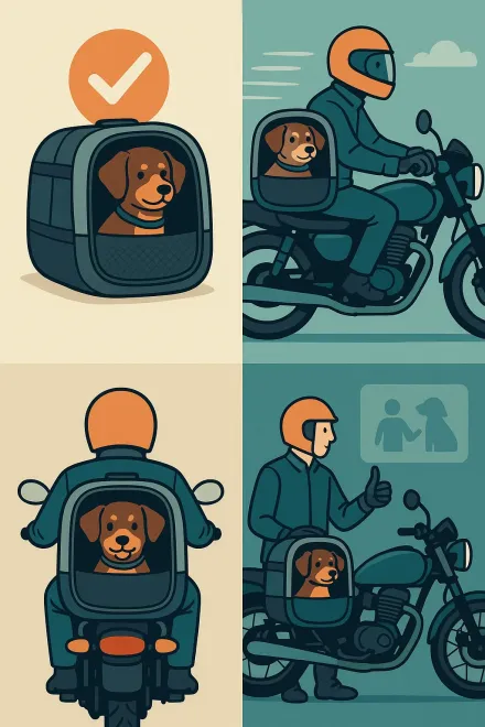 Kleiner Hund in sicherer Motorrad-Hundebox